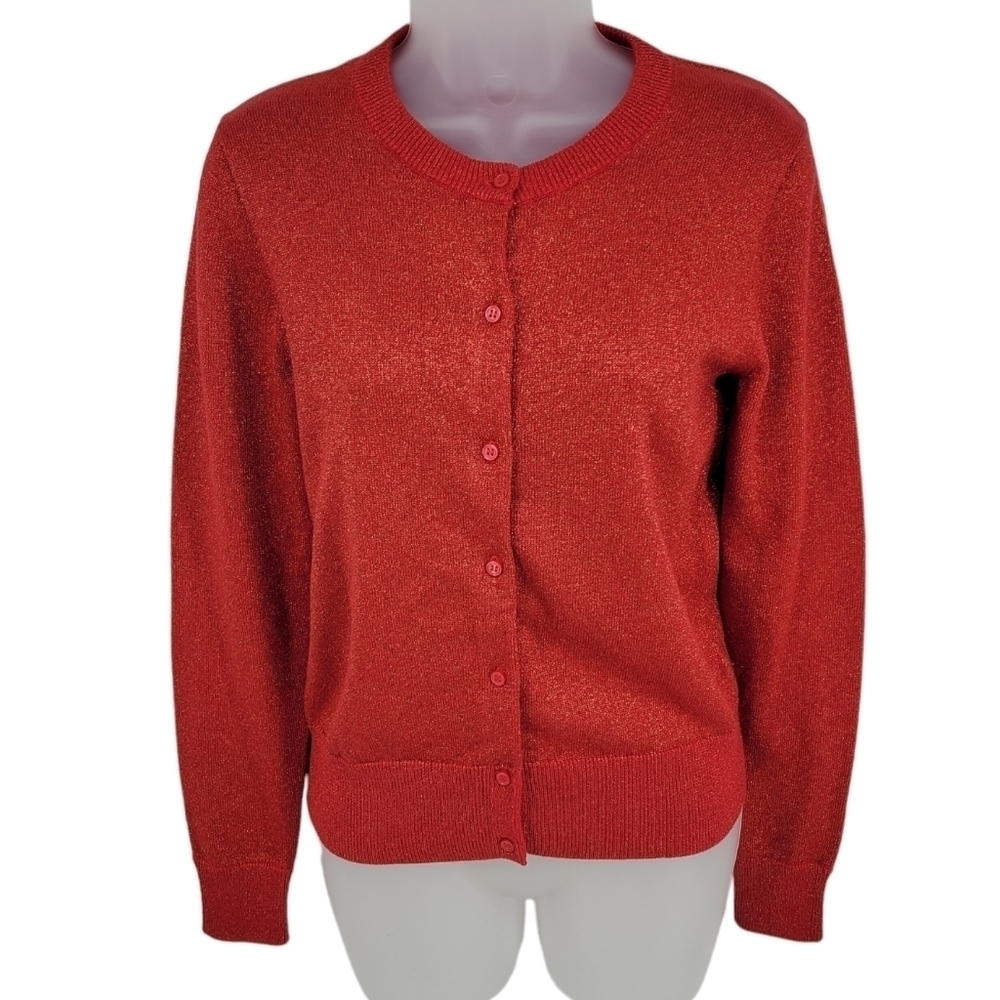 J. Crew Girls' Casey cardigan sweater in metallic. Color: Classic Red. Size: 16‎